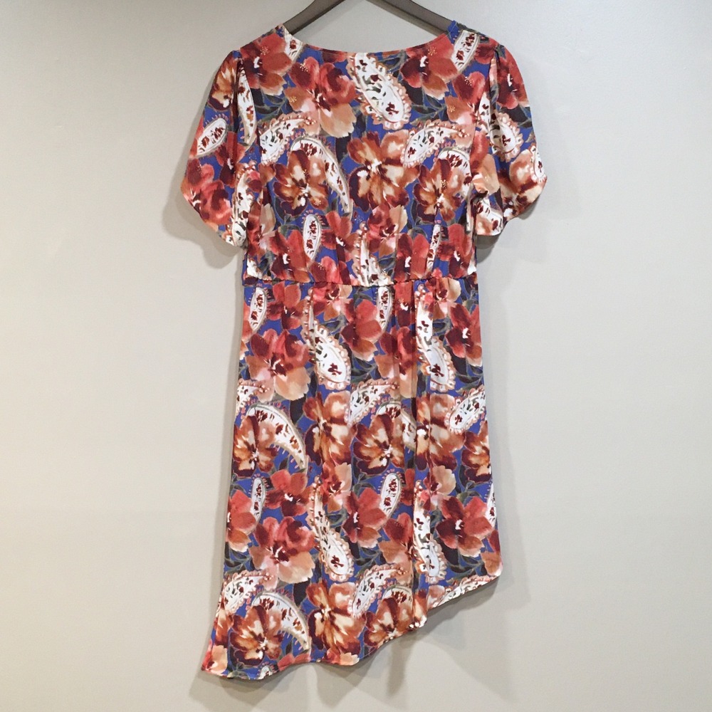 Cato Floral Paisley Asymmetrical Hem Wrap Dress Women L Orange Fairy Resort Boho - Picture 4 of 10
